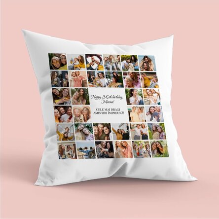 Pernă personalizată cu 32 poze și mesaj - Zi de naștere