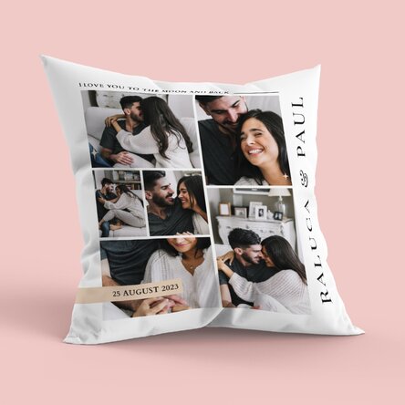 Pernă personalizată cu 6 poze și mesaj, format mare