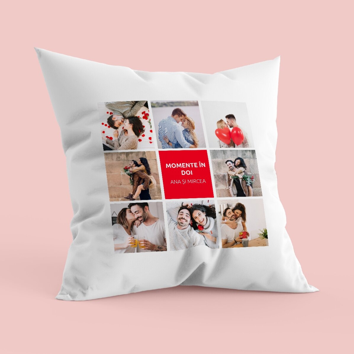 Pernă personalizată cu 8 poze și text