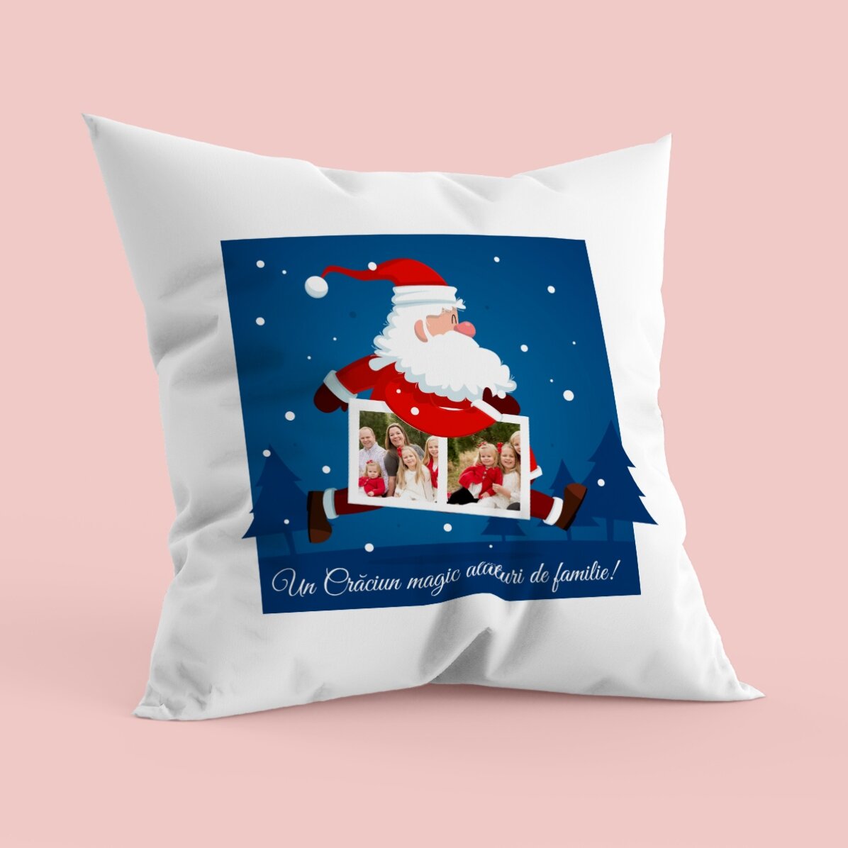 Pernă personalizată cu două poze și text- Santa Claus