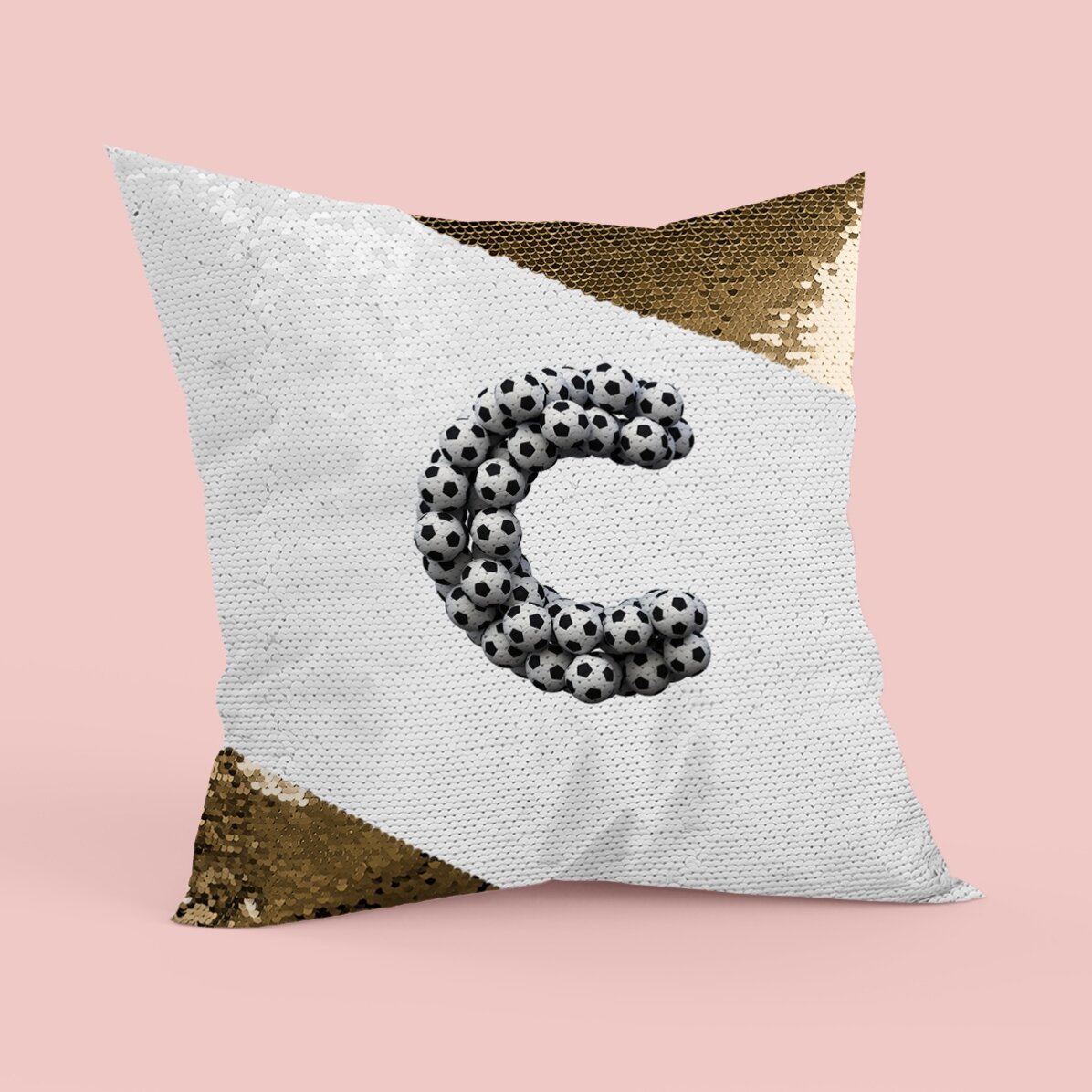 Pernă personalizată cu inițială sau nume - Fotbal Paiete aurii