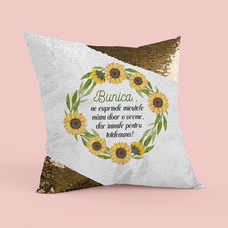 Pernă personalizată cu mesaj pentru bunică - Paiete aurii