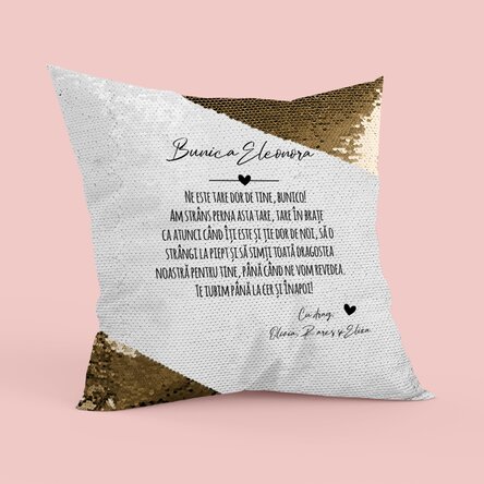 Pernă personalizată cu mesaj pentru cei dragi - Paiete aurii