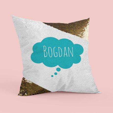 Pernă personalizată cu norișor albastru - Paiete aurii