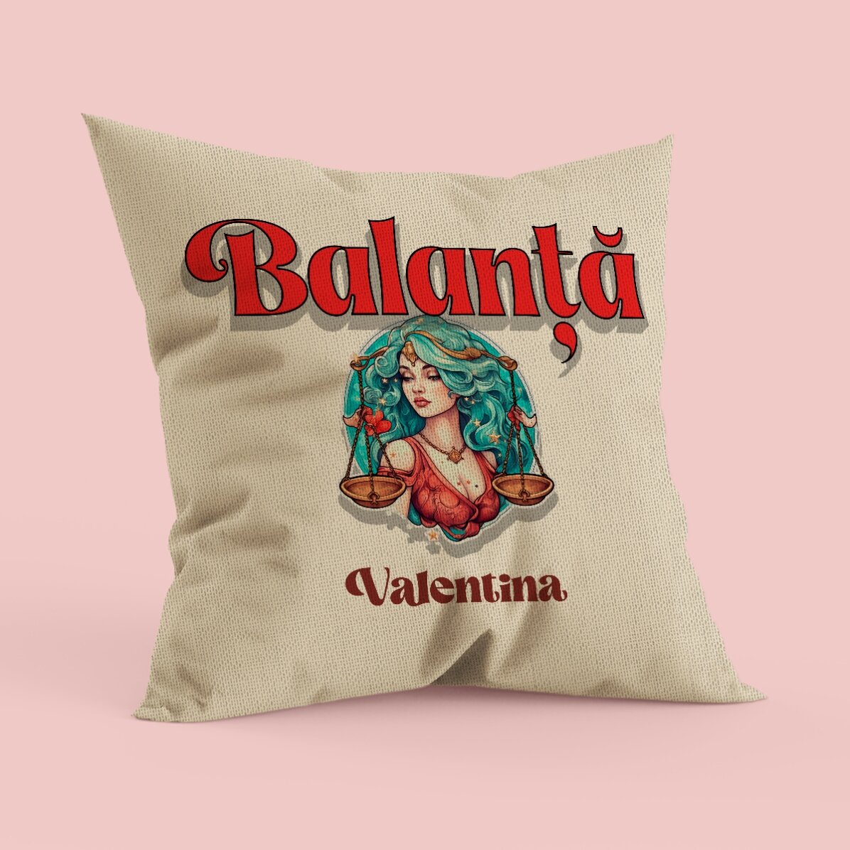 Pernă personalizată cu nume și zodie - Balanță in
