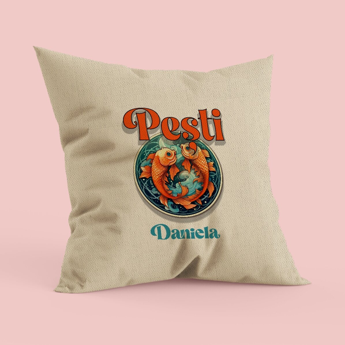 Pernă personalizată cu nume și zodie - Pești in