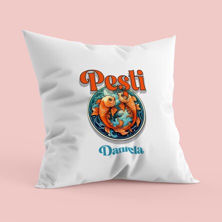 Pernă personalizată cu nume și zodie - Pești