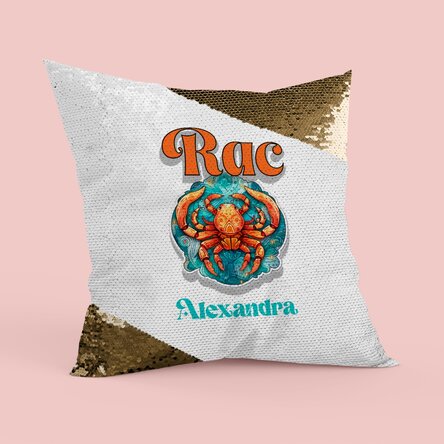 Pernă personalizată cu nume și zodie - Rac paiete aurii