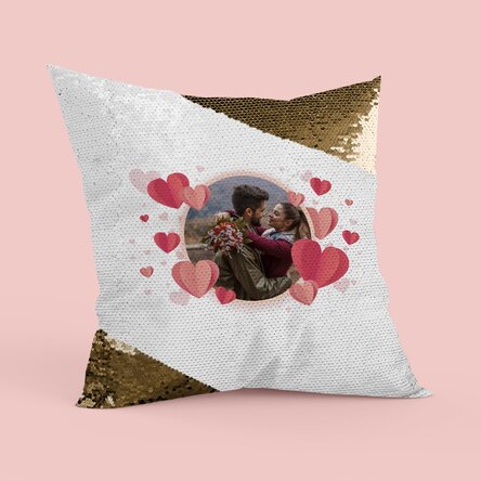 Pernă personalizată cu o poză - Hearts - Paiete aurii