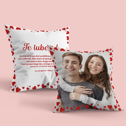 Pernă personalizată cu o poză și mesaj față-verso - Love