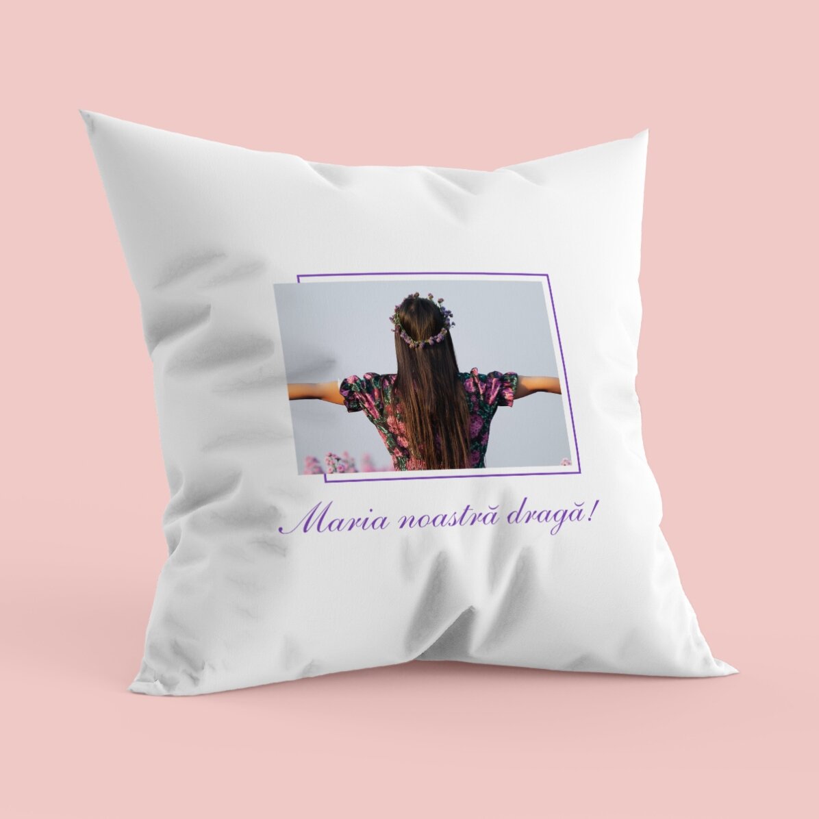 Pernă personalizată cu o poză și mesaj