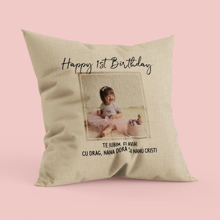 Pernă personalizată cu o poză și text - Happy Birthday - In