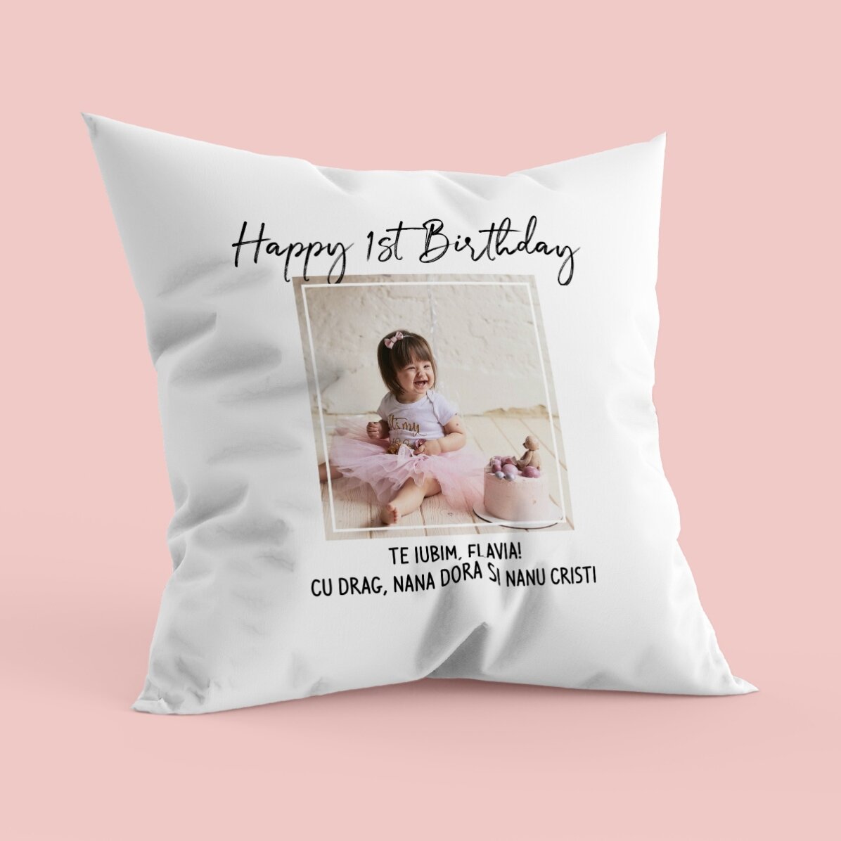 Personalised cushion with a photo and text - Happy Birthday