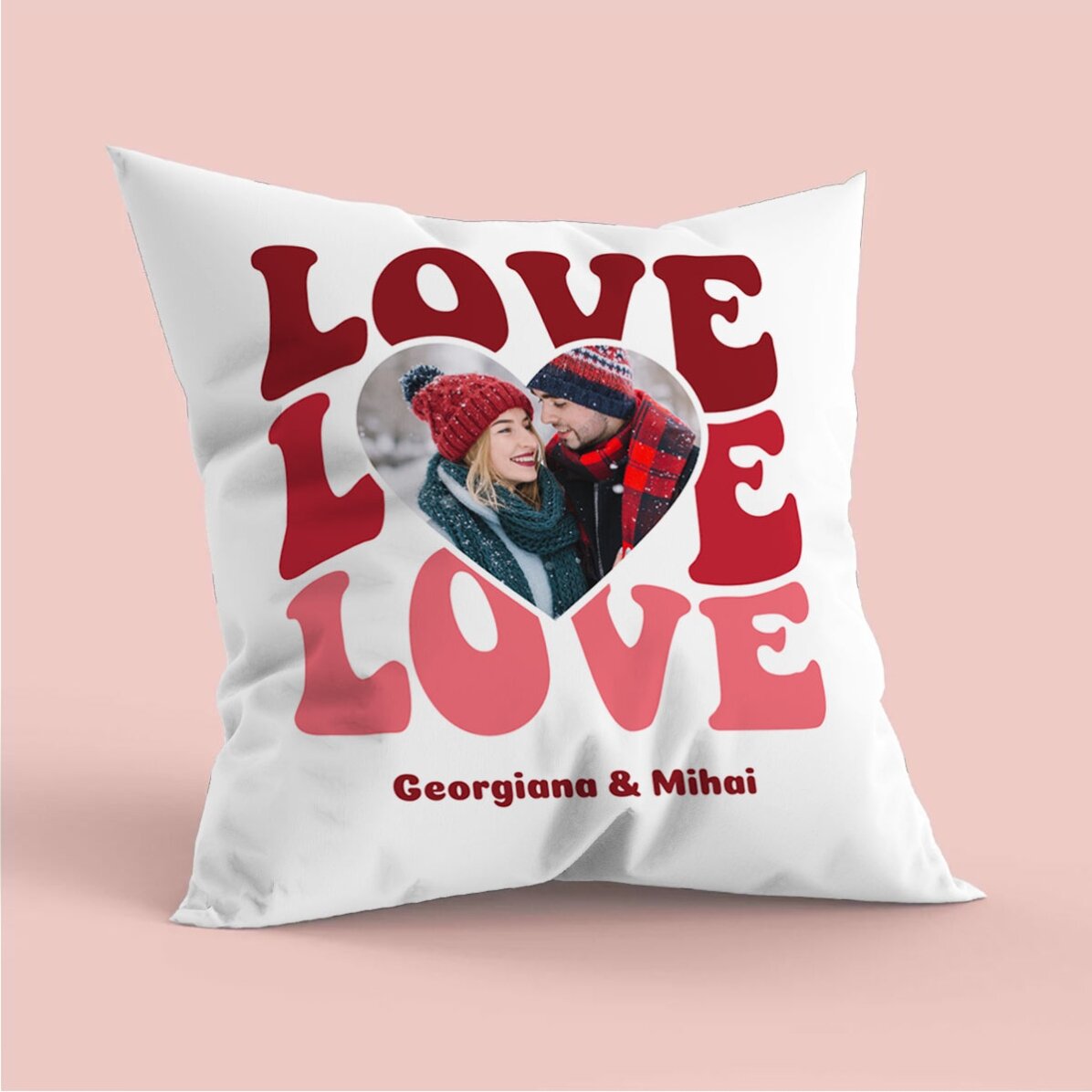 Pernă personalizată cu o poză și text - Love