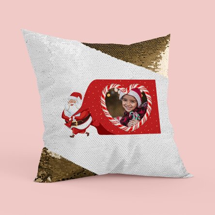 Pernă personalizată cu poza - Merry Christmass Paiete aurii