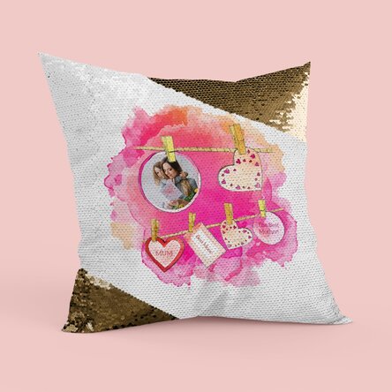 Pernă personalizată cu poză - Pentru mama - Paiete aurii