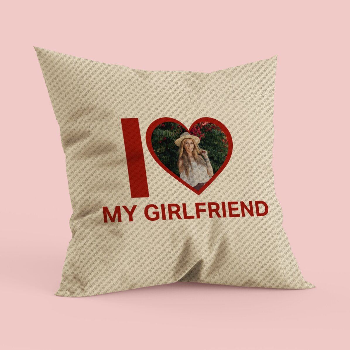 Pernă personalizată cu poză și text - I love my girlfriend - In
