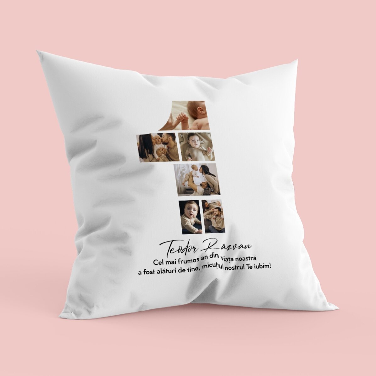 Personalised cushion with photos and text - 1st Birthday