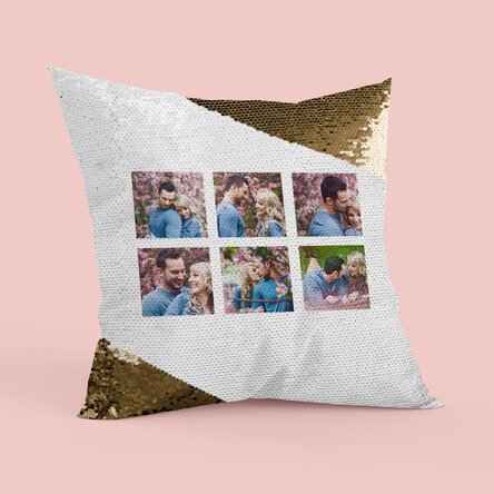 Pernă personalizată cu șase poze - Paiete aurii