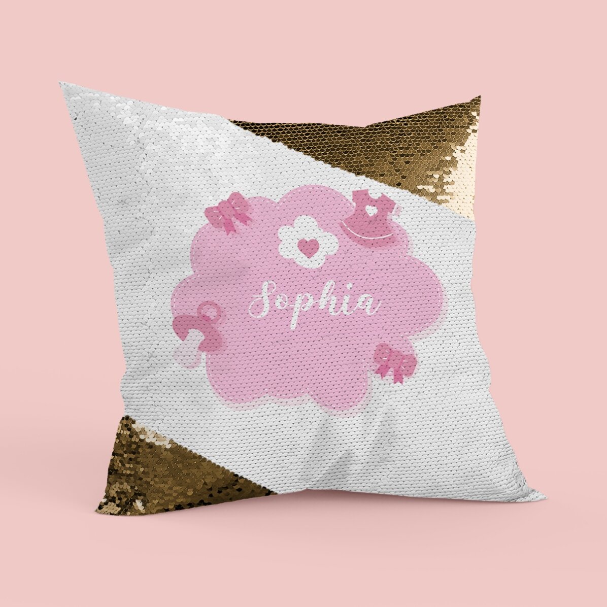 Pernă personalizată cu text - Baby - Paiete aurii