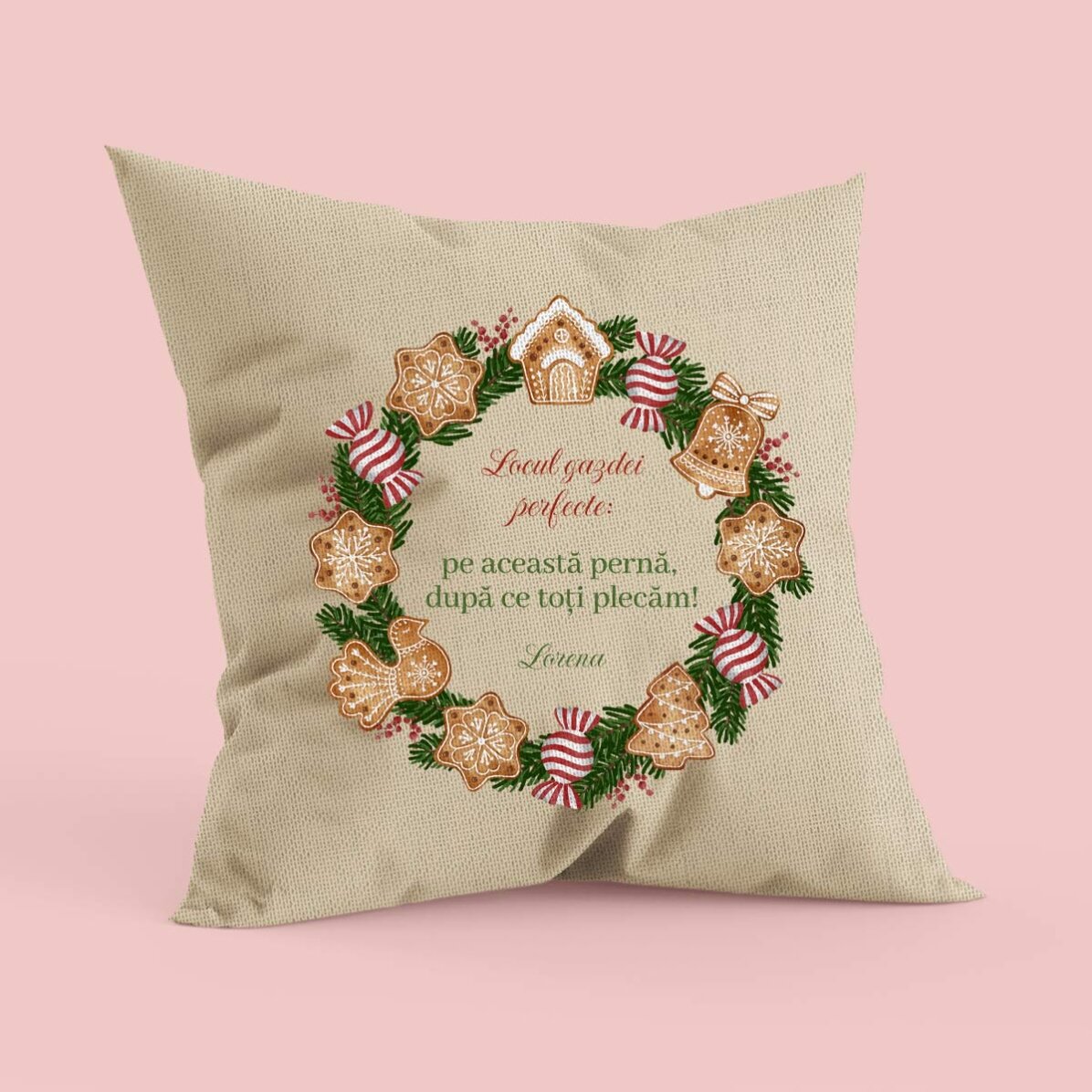 Pernă personalizată cu text - Gazda perfectă, In