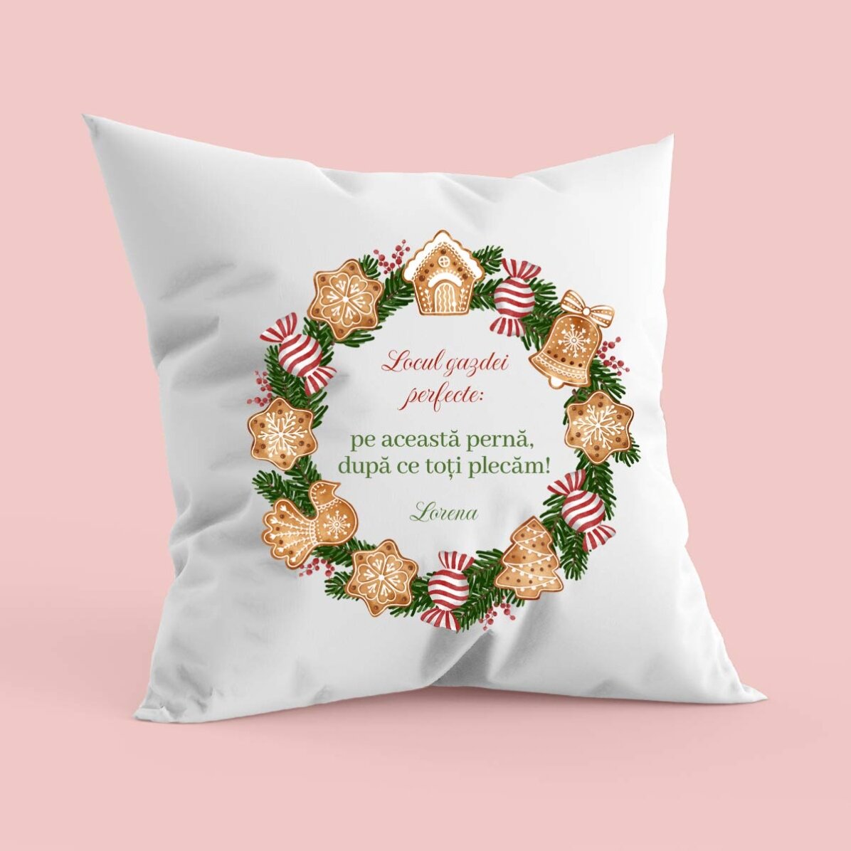 Pernă personalizată cu text - Gazda perfectă, Mat