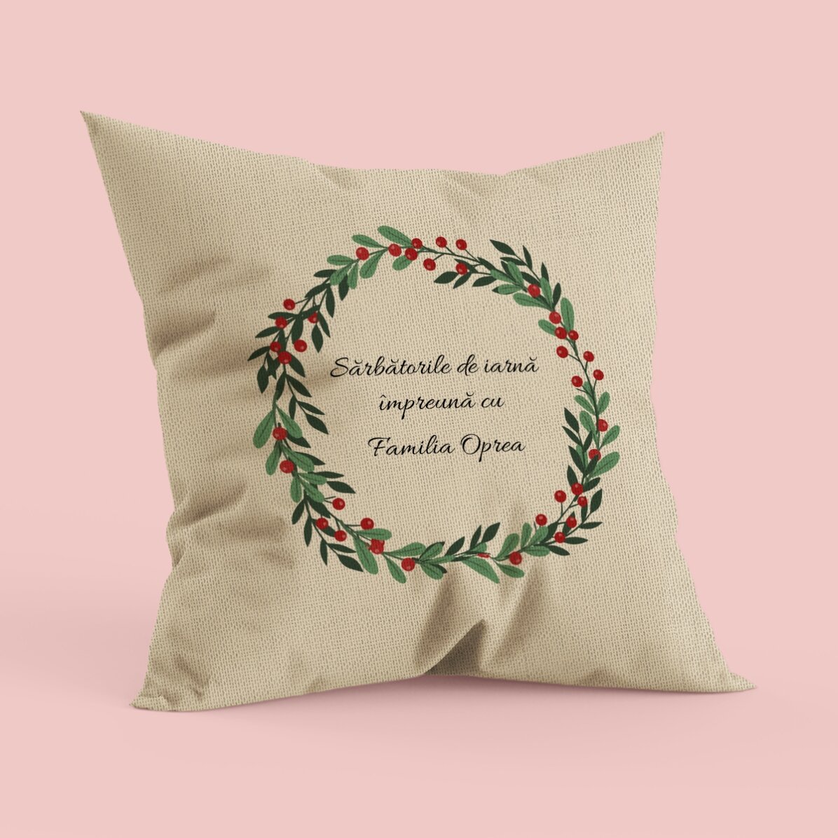 Pernă personalizată cu text - Ghirlandă de Crăciun - In