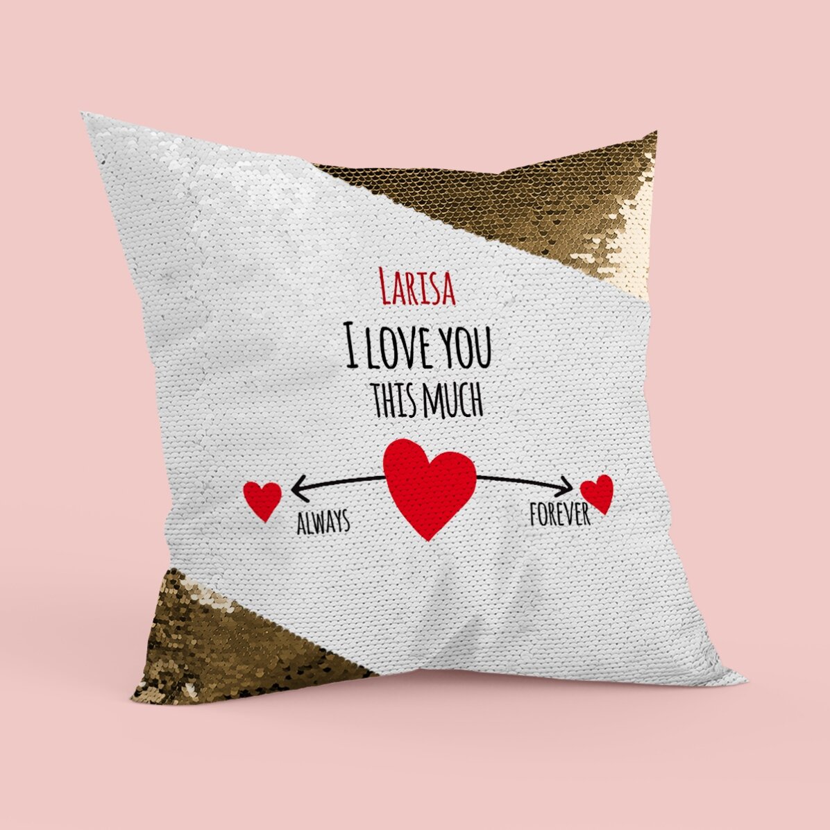 Pernă personalizată cu text - Love Meter - Paiete aurii