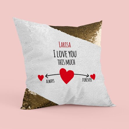 Pernă personalizată cu text - Love Meter - Paiete aurii