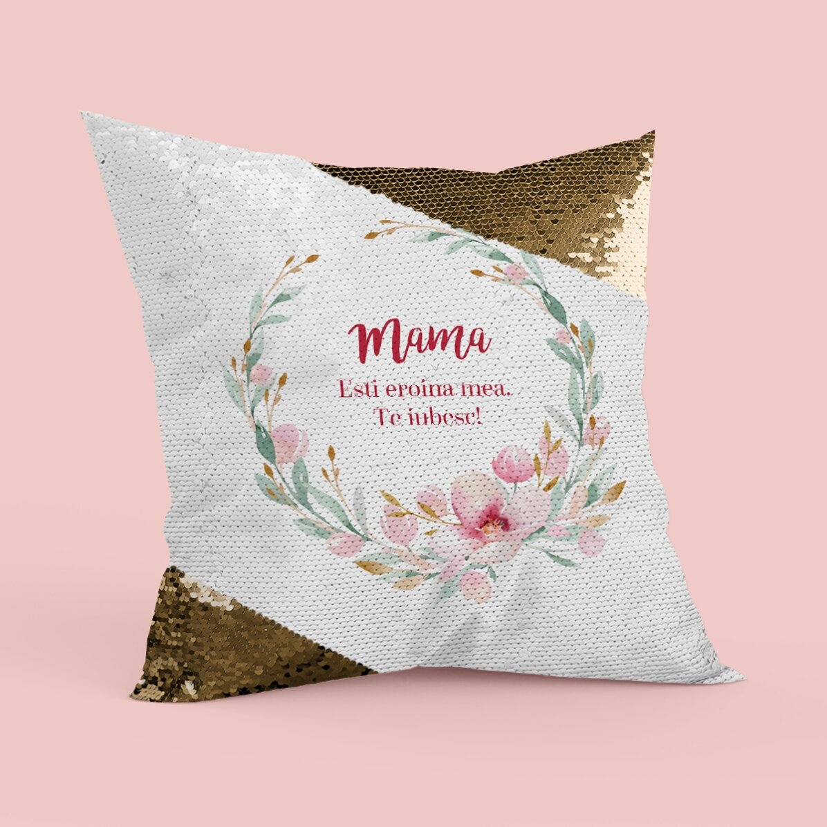 Pernă personalizată cu text - Mama 2 - Paiete aurii
