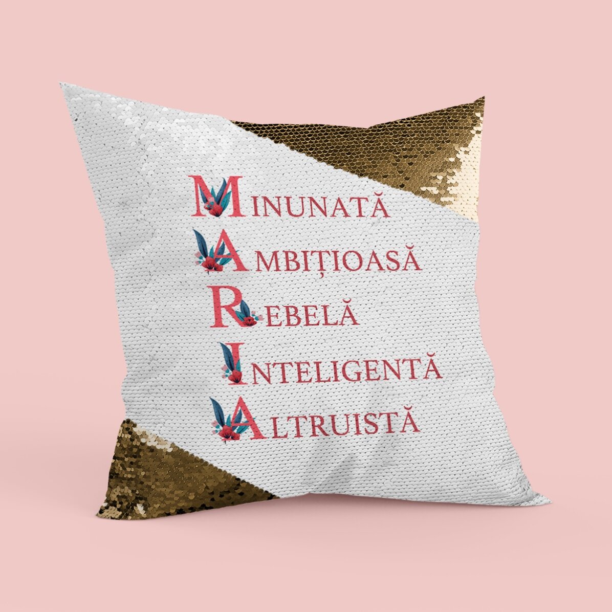 Pernă personalizată cu text - Maria Paiete aurii