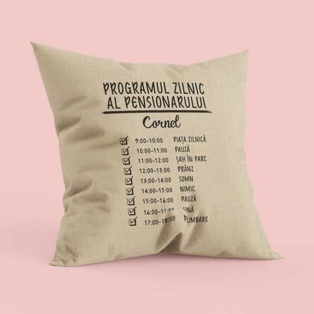 Pernă personalizată cu text - Program zilnic - In