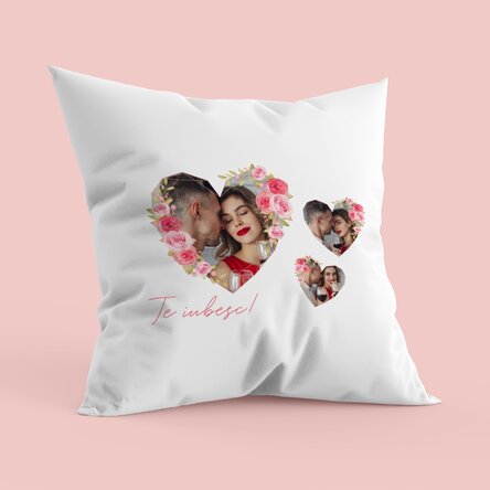 Pernă personalizată cu text si 3 poze