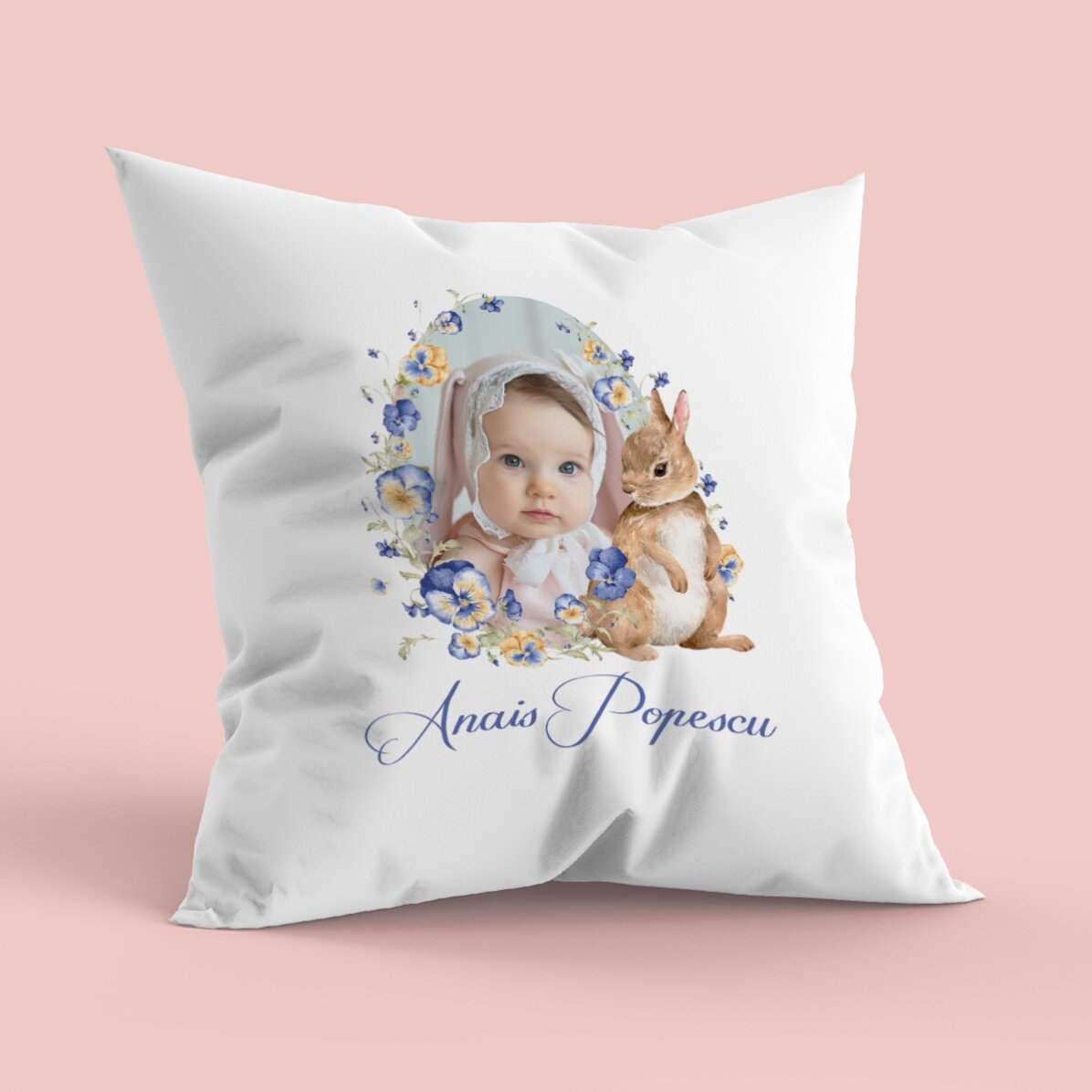 Pernă personalizată cu text și poză - Bunny