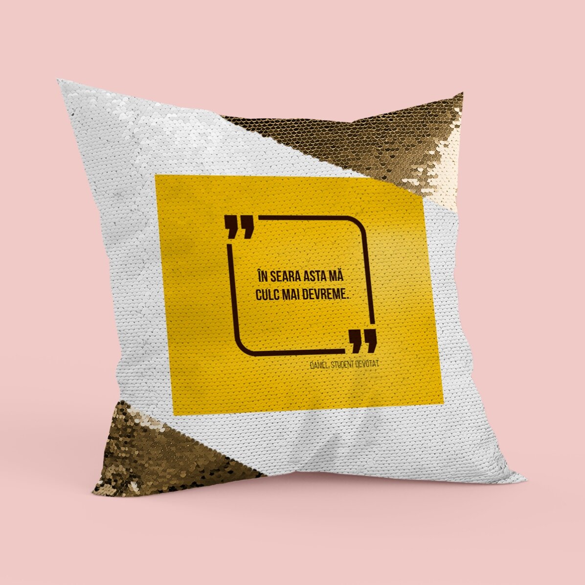 Pernă personalizată cu un citat - Paiete aurii