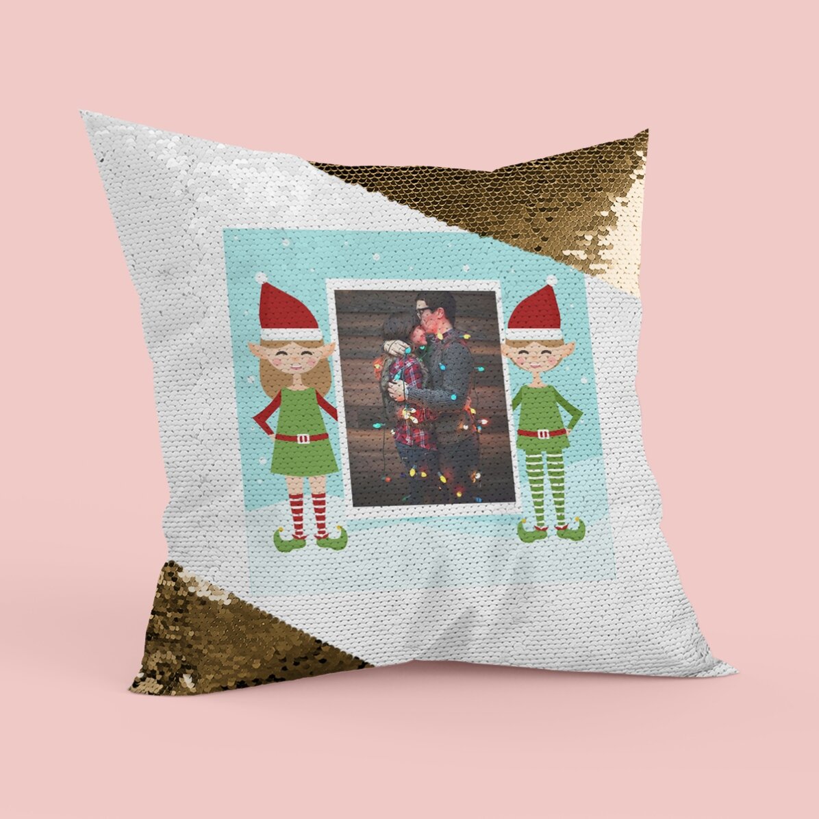 Pernă personalizată Happy Elf - Paiete aurii