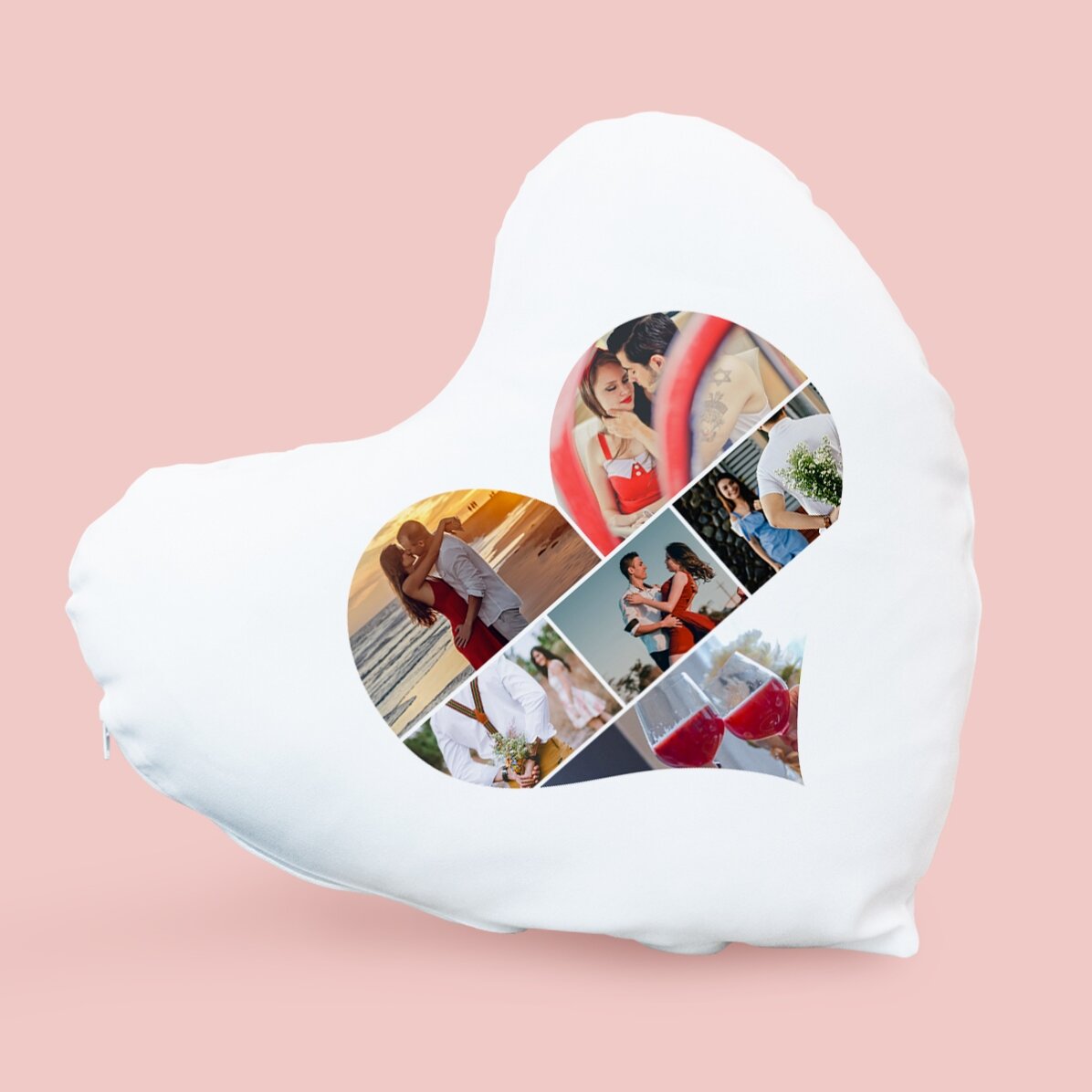 Pernă personalizată în formă de inimă cu 6 poze