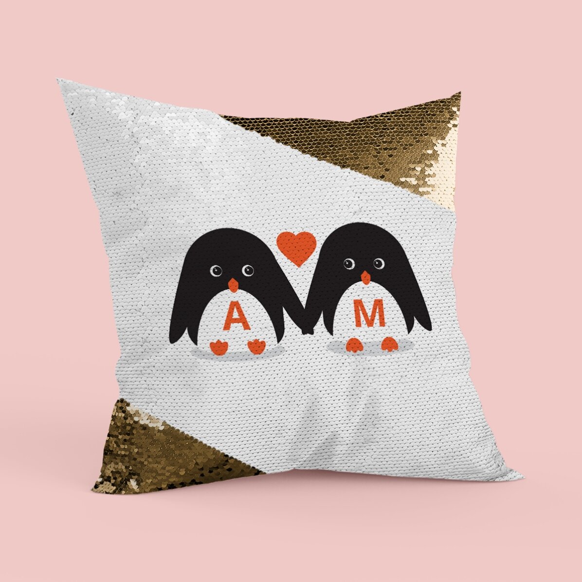 Pernă personalizată - Pinguini - Paiete aurii