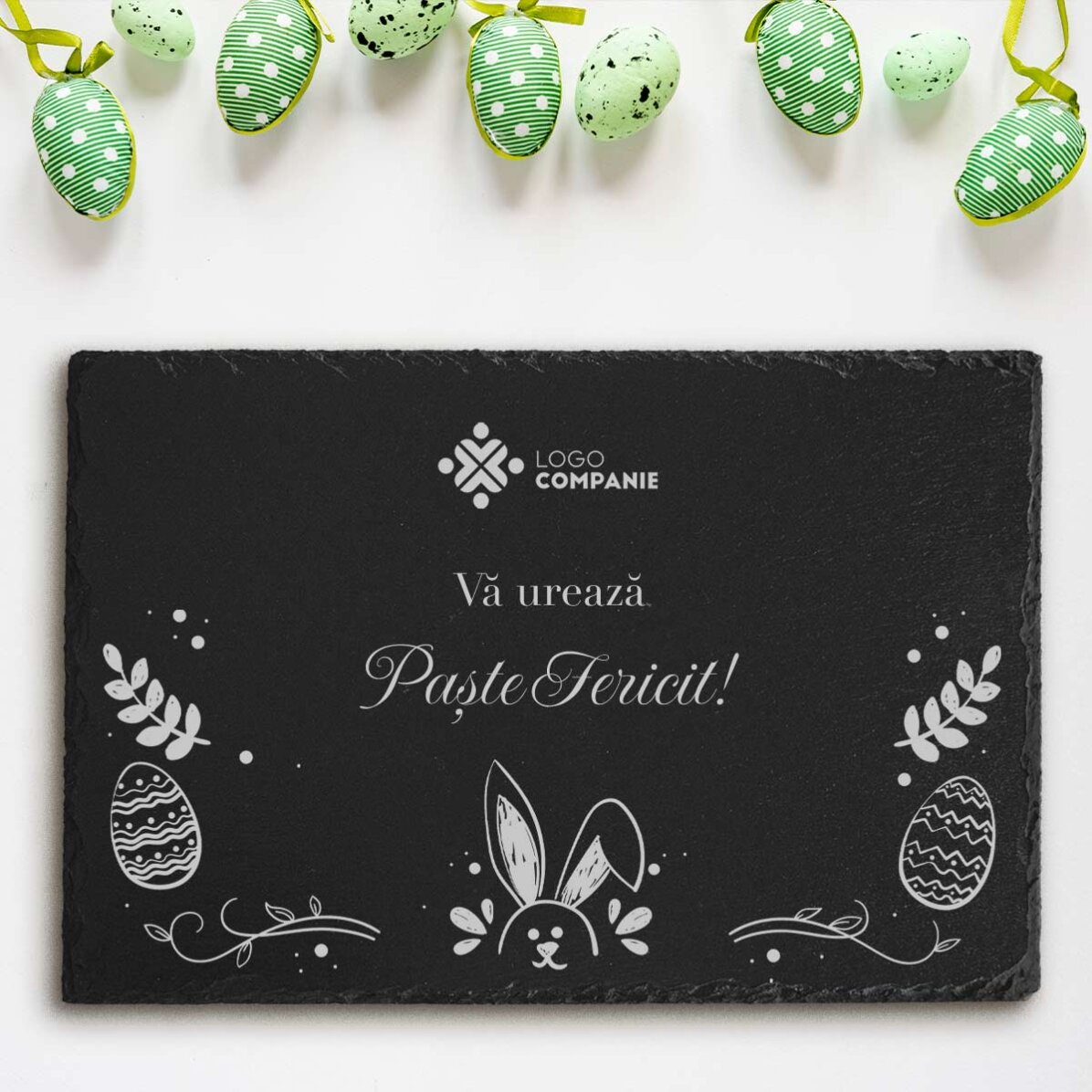 Personalised slate plaque engraved with logo and text - Easter
