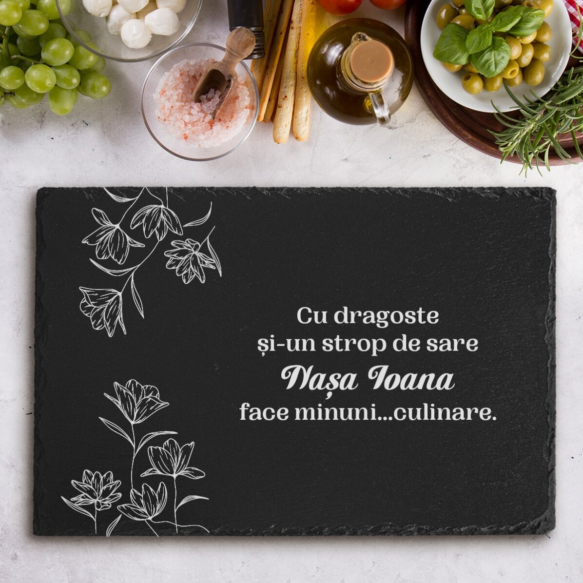 Placă de ardezie gravată personalizată cu mesaj pentru nașa