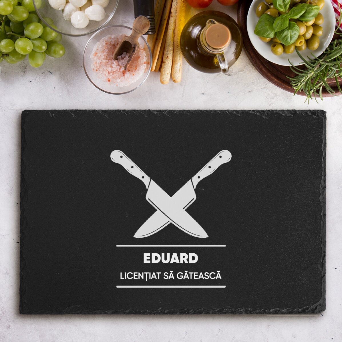 Placă de ardezie gravată personalizată cu text - Licențiat să gătească