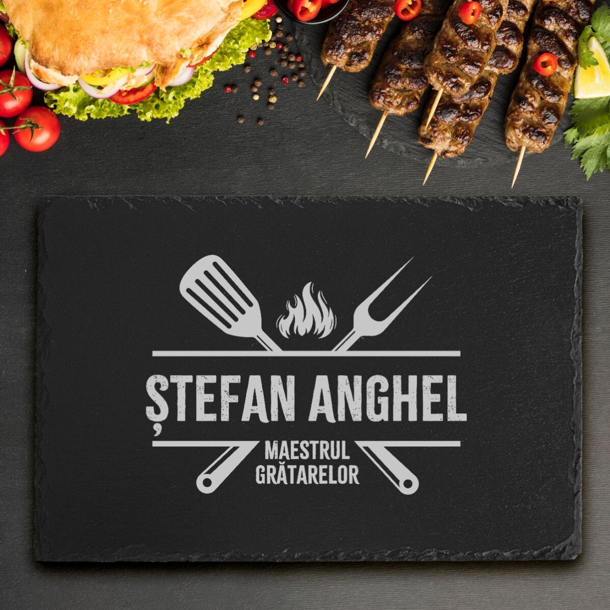 Placă de ardezie gravată personalizată cu text - Maestrul grătarelor