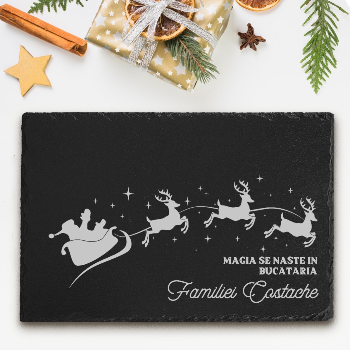 Placă de ardezie gravată personalizată cu text - Magia Crăciunului