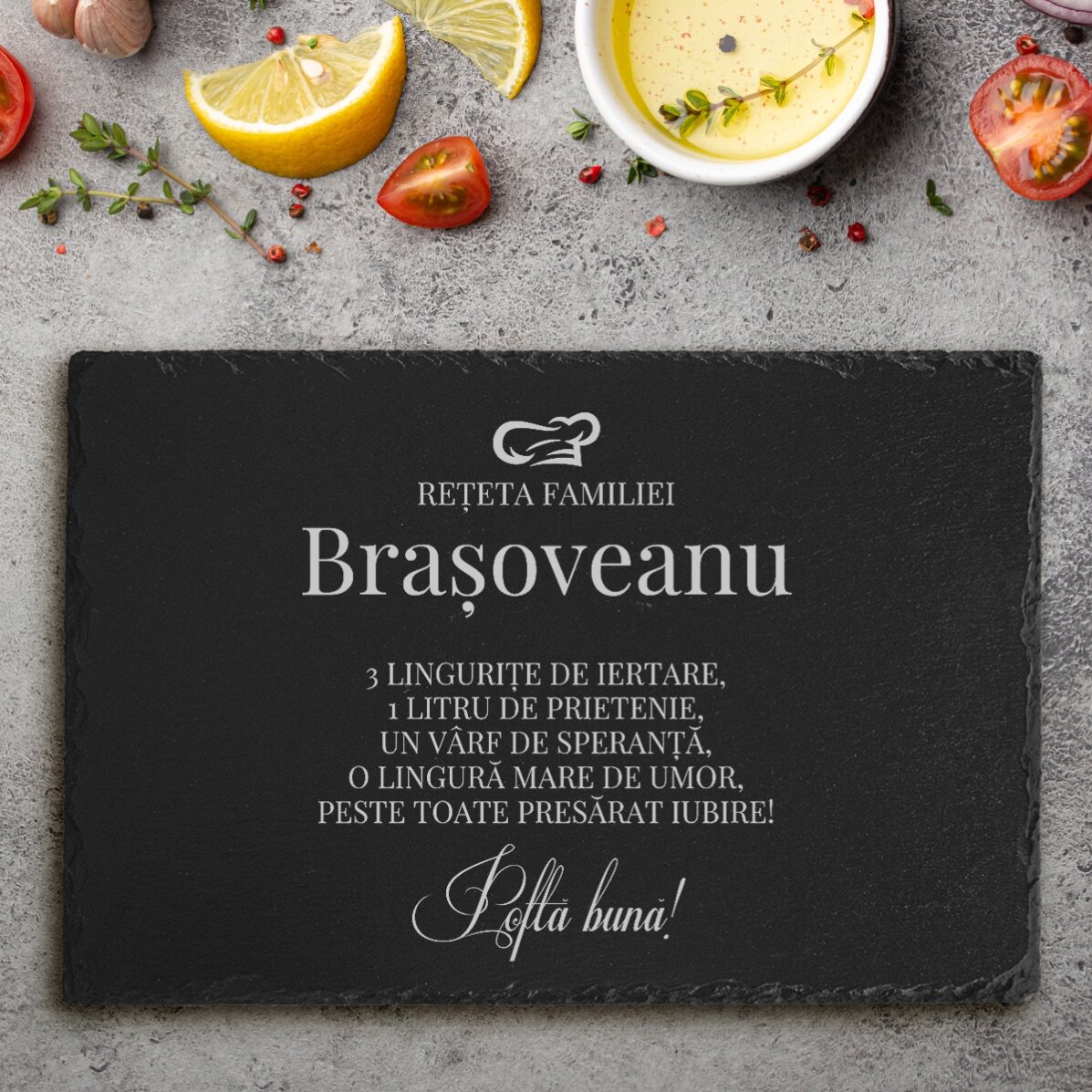 Placă de ardezie gravată personalizată cu text - Rețeta familiei