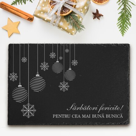 Placă de ardezie gravată personalizată cu text - Sărbători fericite!