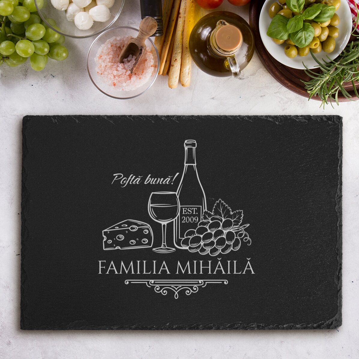 Placă de ardezie gravată personalizată cu text - Family