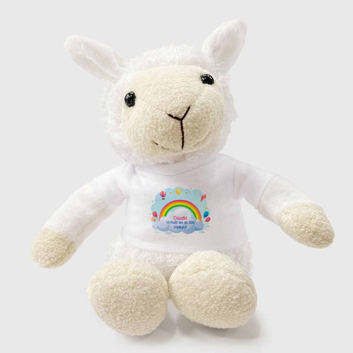 Pluș oaie personalizat cu mesaj -  Curcubeu