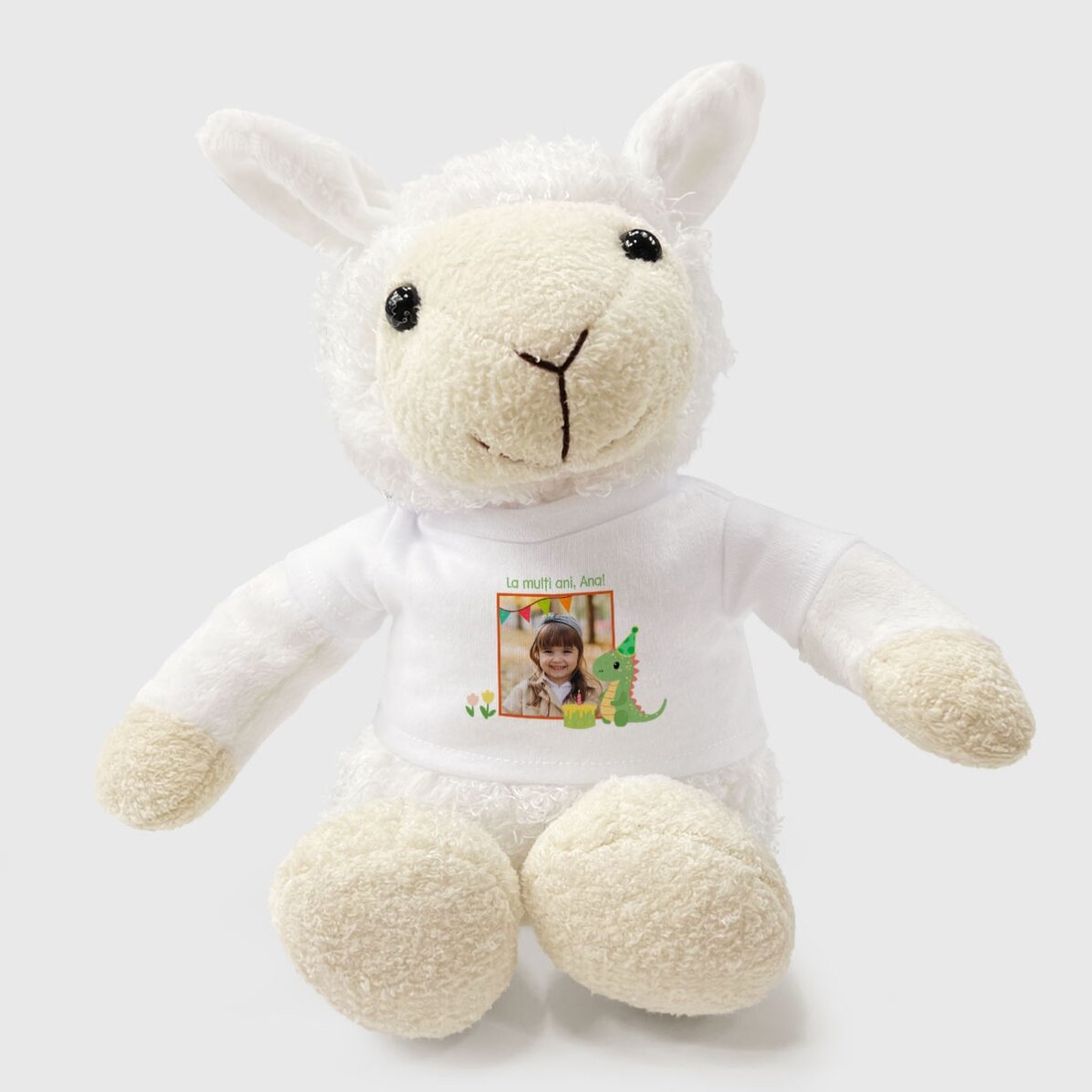 Pluș oaie personalizat cu poză și mesaj - Ziua copilului
