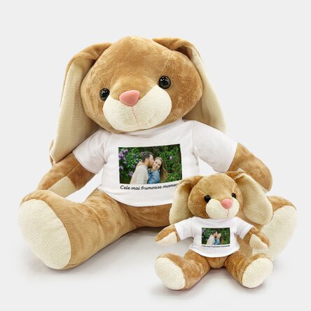 Pluș iepure personalizat cu o poză și text