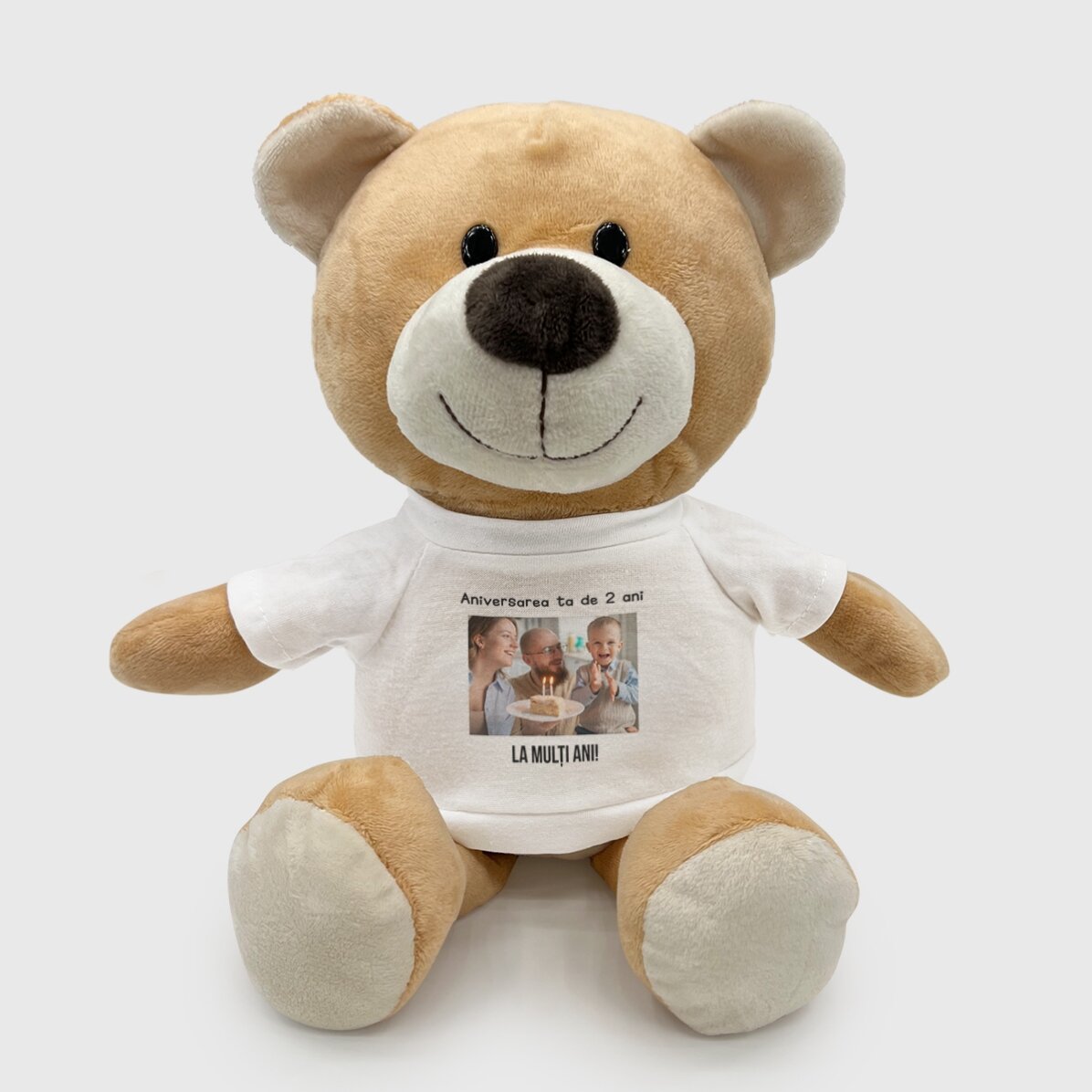 Pluș ursuleț personalizat cu o poză și text